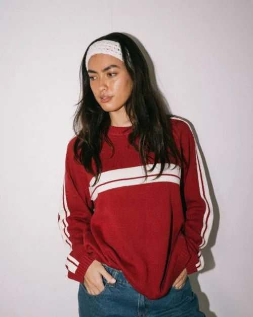 White Lines Long Sleeve Crew Neck Knit - Beachin Surf