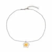 White Seed Bead & Franjipani Choker - Beachin Surf